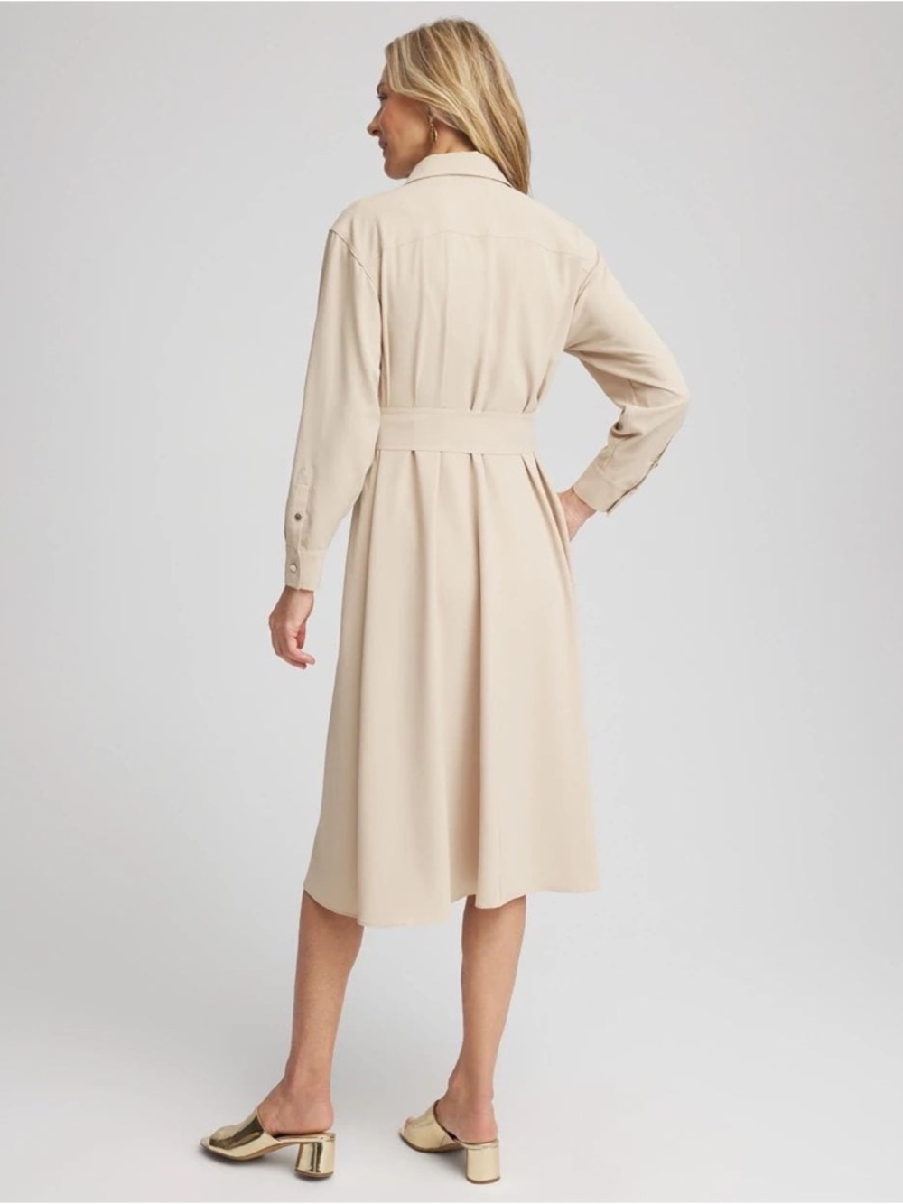 New Chicos Petite Twill Belted Midi Shirtdress MISSING BELT SIZE 12 petite - Picture 2 of 12